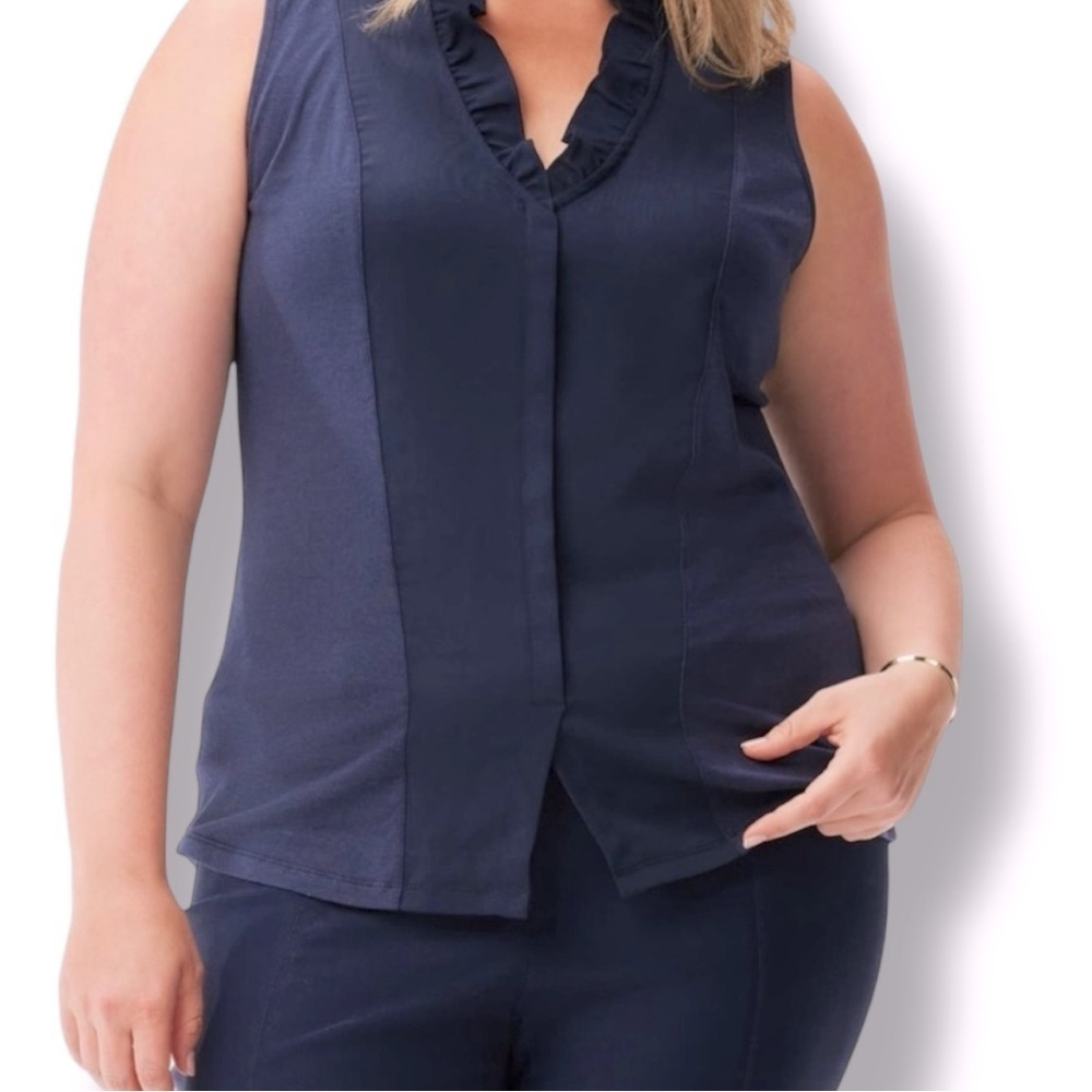 NIC+ZOE Ruffle Around Mixed Media Tank - 1X Navy